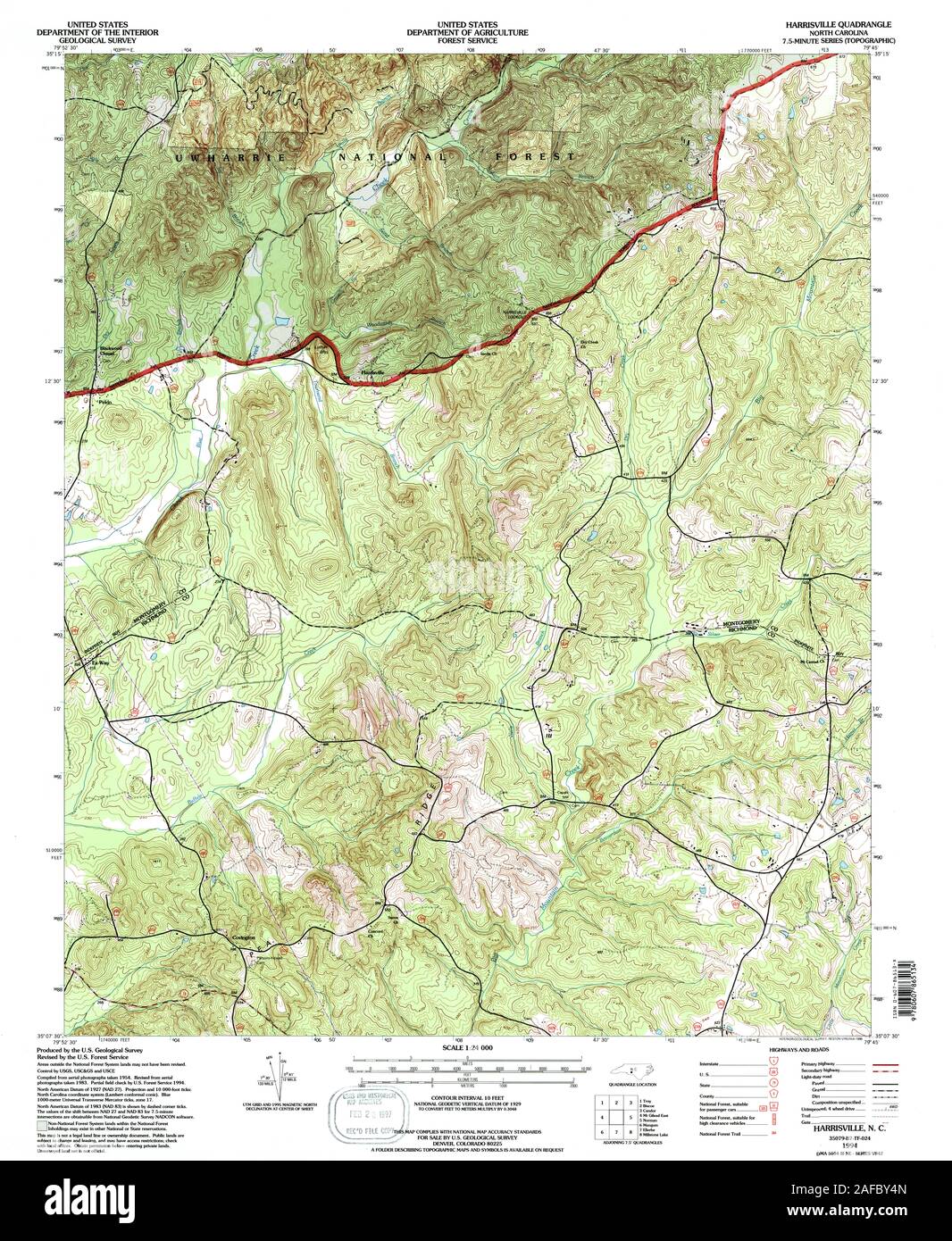 USGS TOPO Map North Carolina NC Harrisville 162142 1994 24000 Restoration Stock Photo