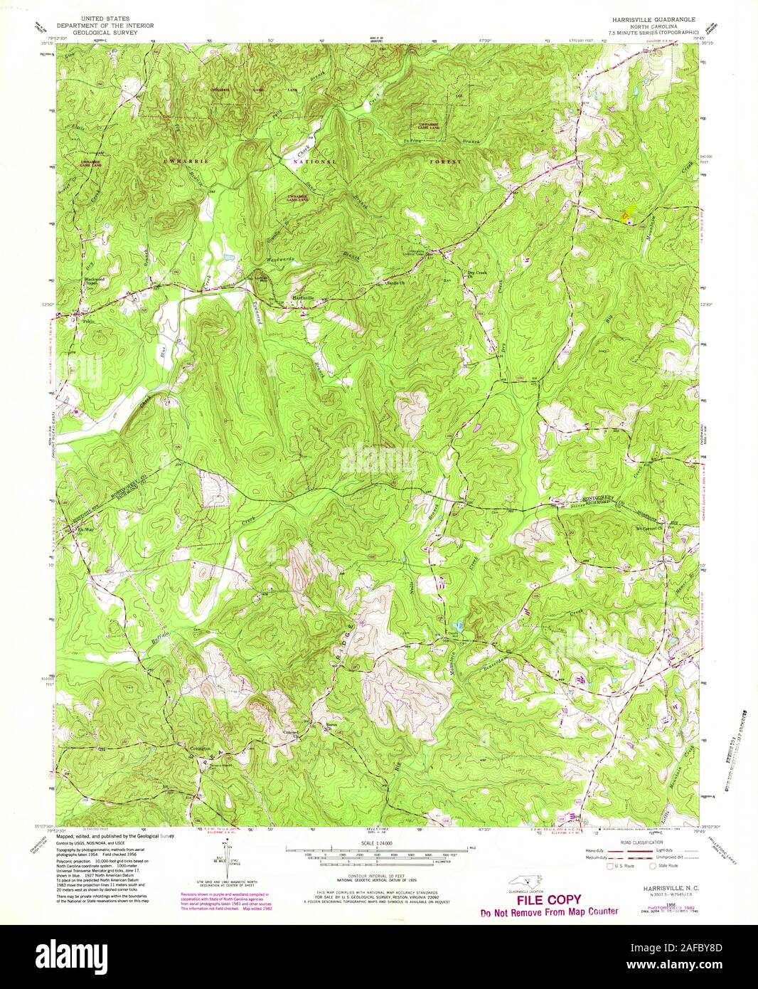 USGS TOPO Map North Carolina NC Harrisville 162590 1956 24000 Restoration Stock Photo