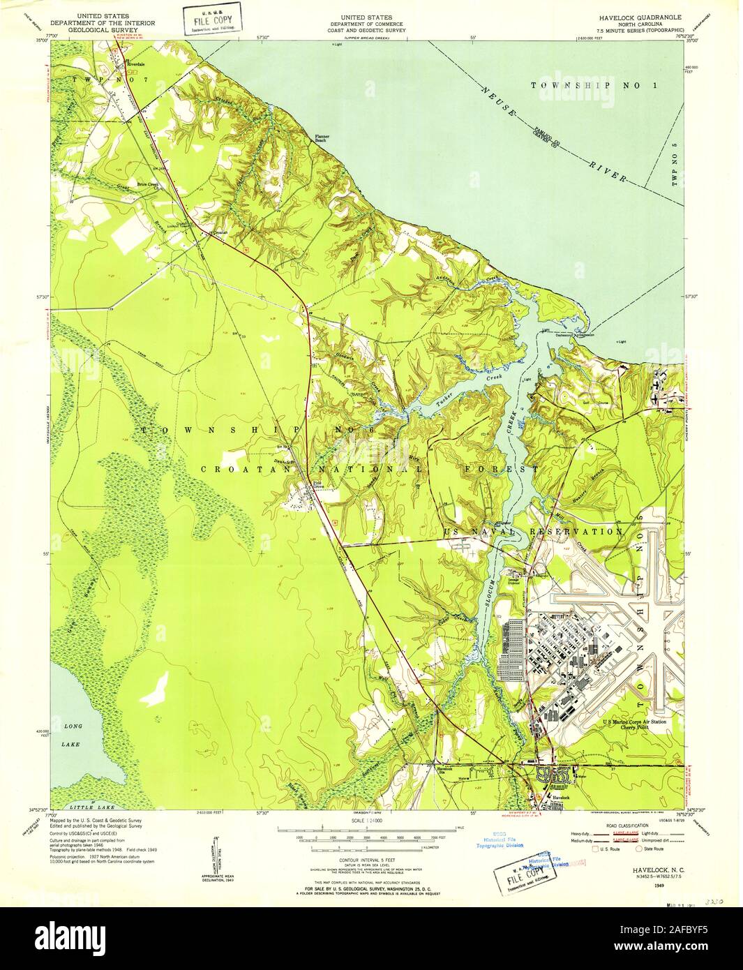 USGS TOPO Map North Carolina NC Havelock 162599 1949 24000 Restoration 
