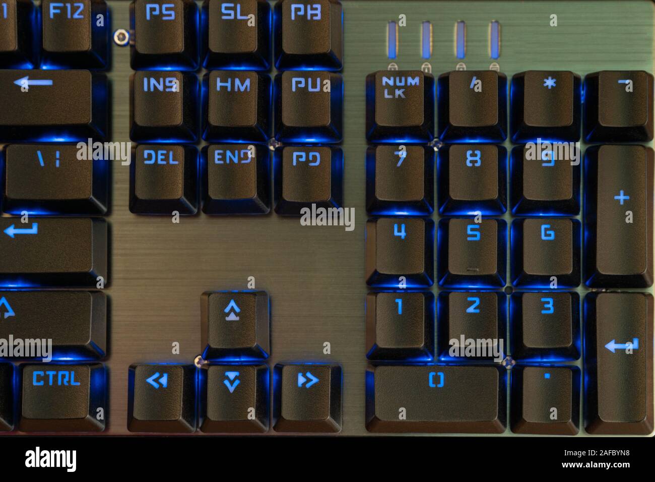 numeric keypad and function keys on a black backlit black keyboard