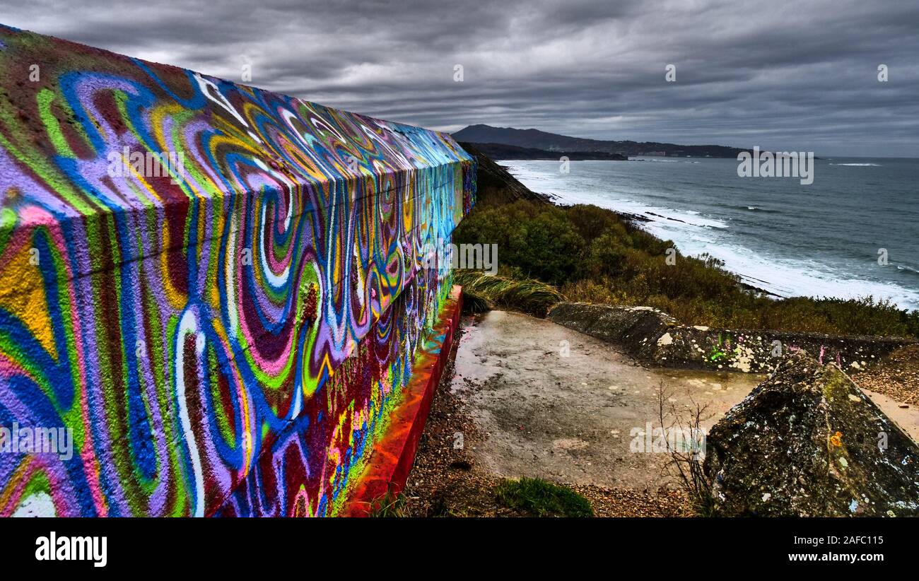 Blockhaus de la Corniche, Coast Bunker, Urugne, Pyrénées-Atlantiques, France Stock Photo