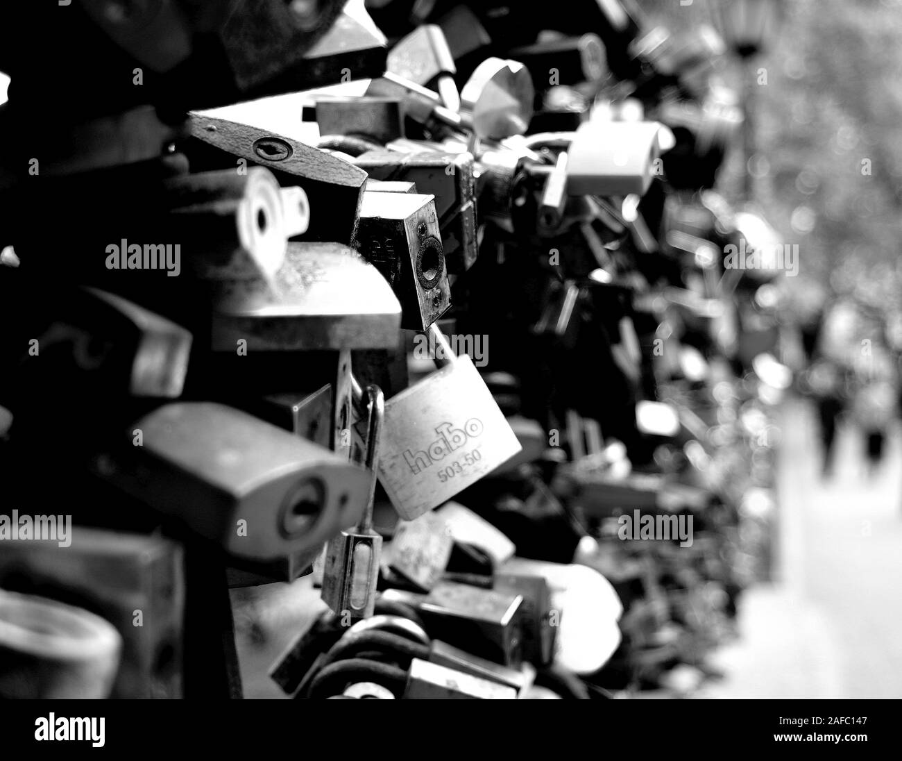 Love lock hung on bridge in Riga to represent love and relationship