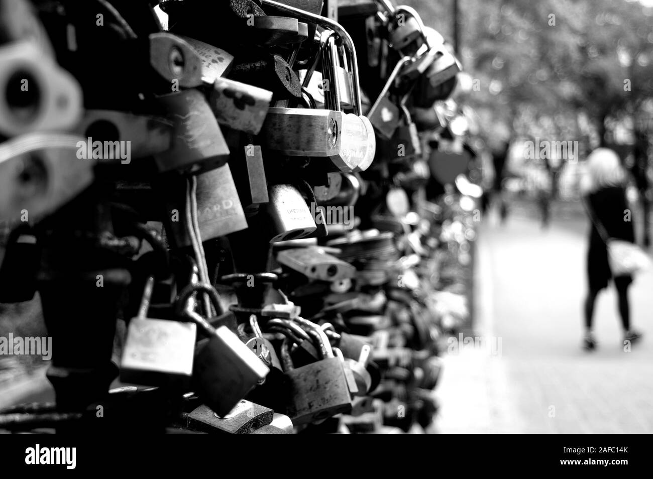 Love lock hung on bridge in Riga to represent love and relationship