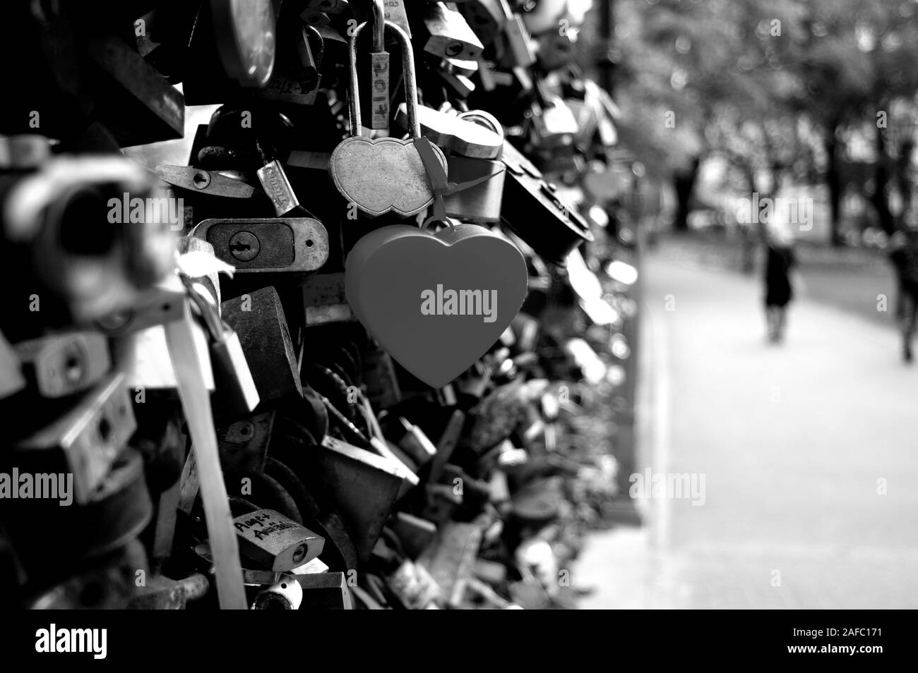 Love lock hung on bridge in Riga to represent love and relationship