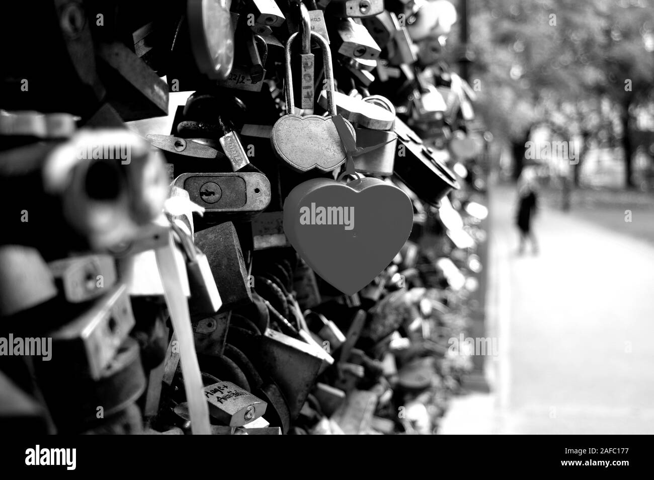 Love lock hung on bridge in Riga to represent love and relationship