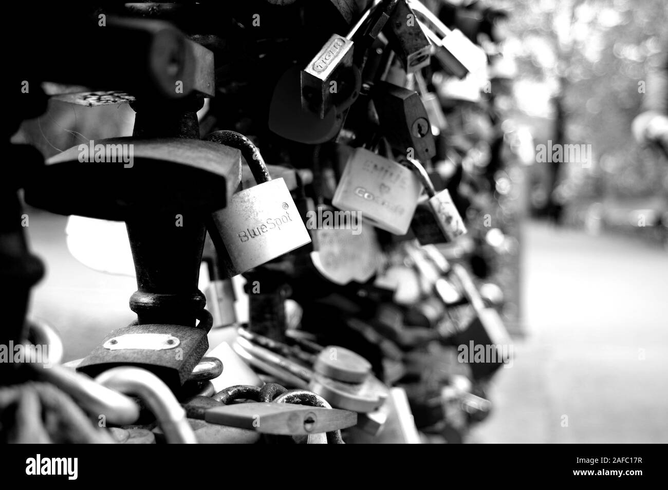 Love lock hung on bridge in Riga to represent love and relationship