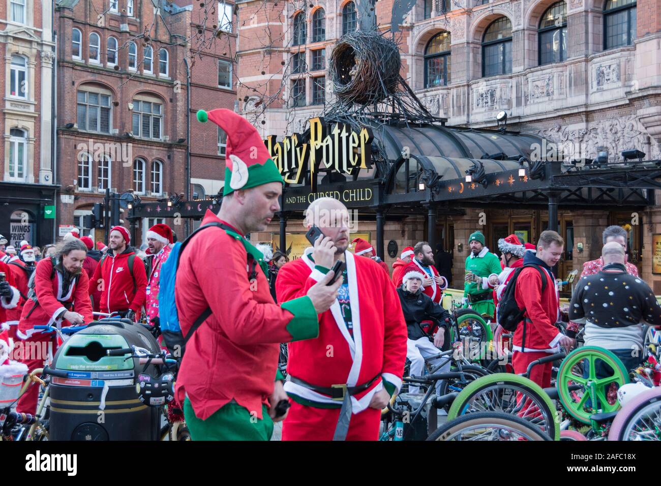 London, England, UK. 14 December 2019. BMXLife's 5th Santa Cruise in aid of Evelina Children's Hospital at Cambridge Circus in central London © Benjamin John/ Alamy Live News. Stock Photo