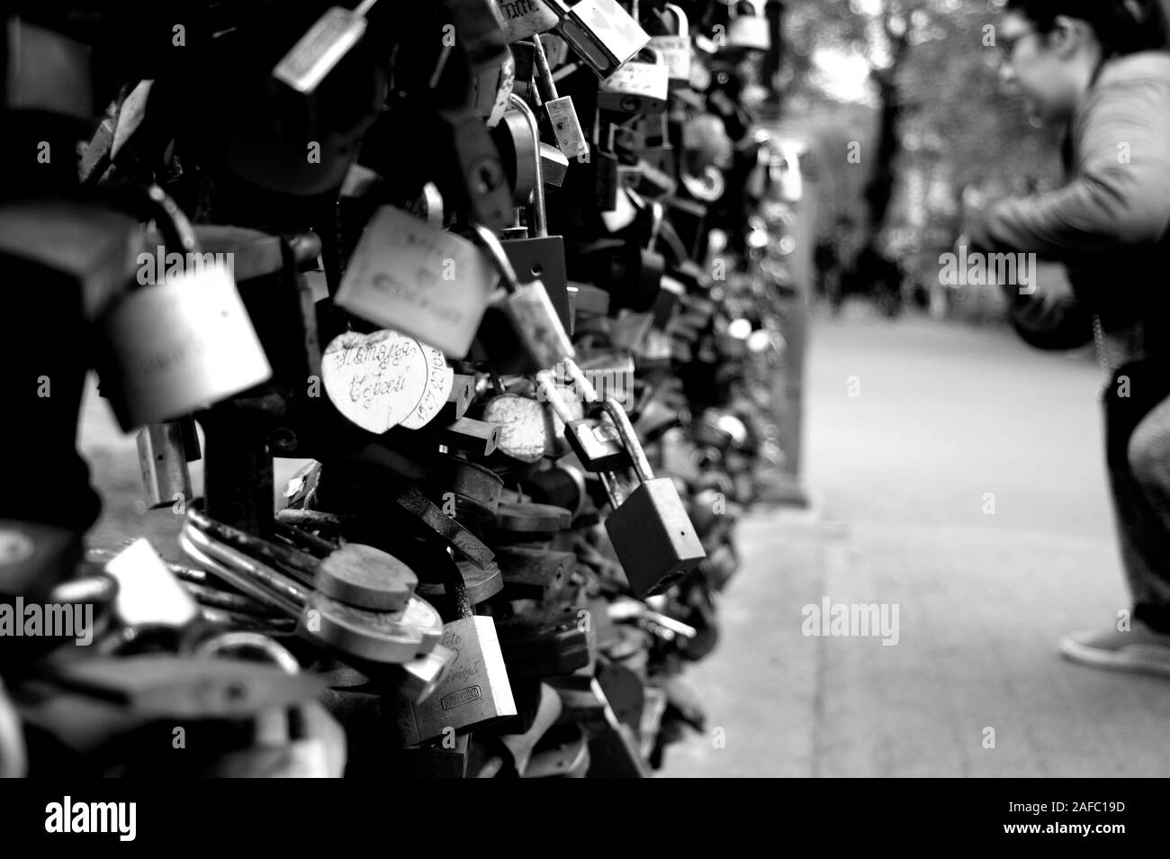 Love lock hung on bridge in Riga to represent love and relationship