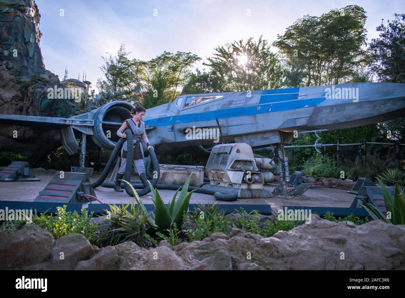 Orlando, Florida. November 27, 2019 Rey and spaceship in Star Wars ...