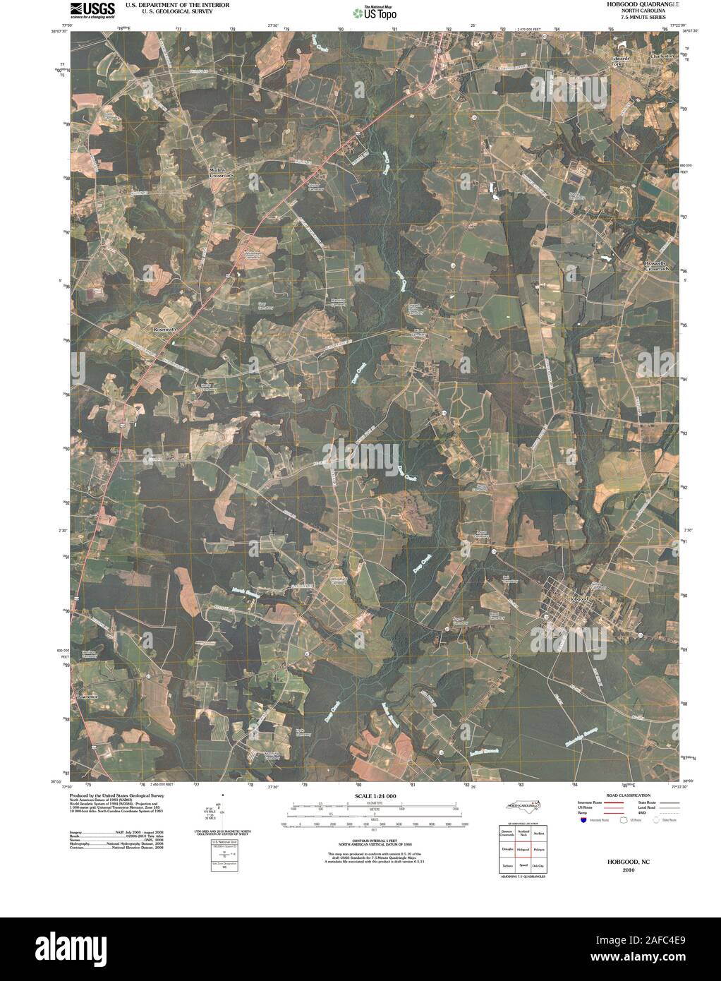 USGS TOPO Map North Carolina NC Hobgood 20100827 TM Restoration Stock