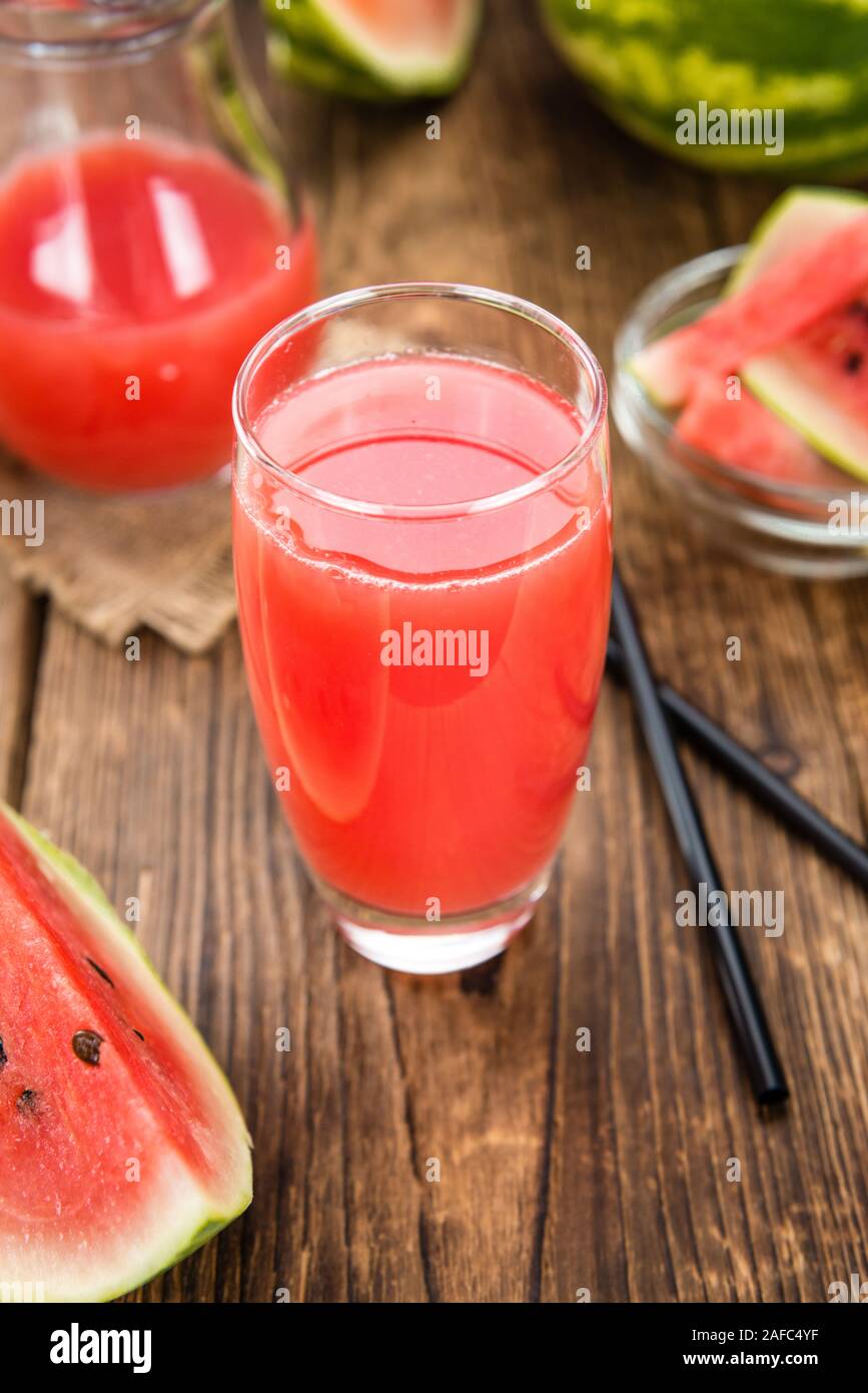 Watermelon Smoothie on a vintage background as detailed close-up shot (selective focus) Stock Photo