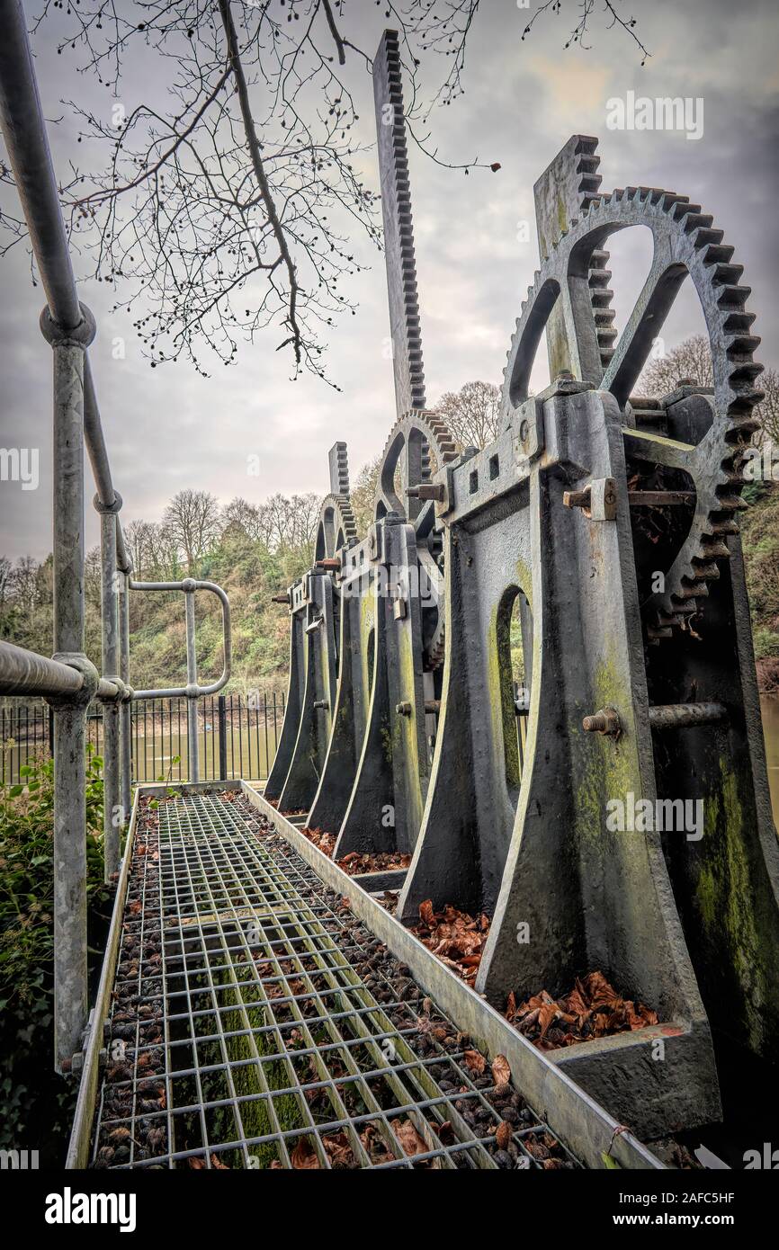 Old sluice gate at the Radyr hydroelectric plant on the River Taff