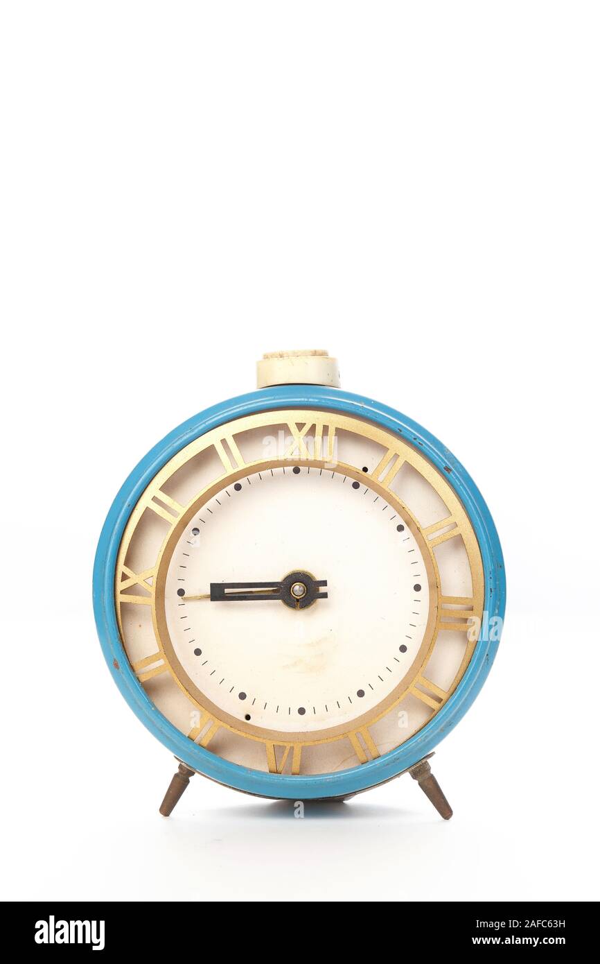 vintage clock with alarm isolated on white background Stock Photo - Alamy