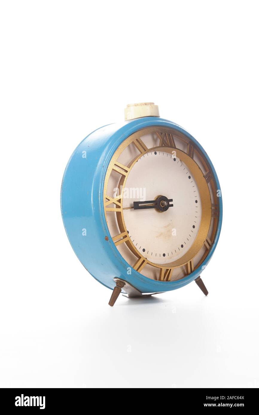 vintage clock with alarm isolated on white background Stock Photo - Alamy