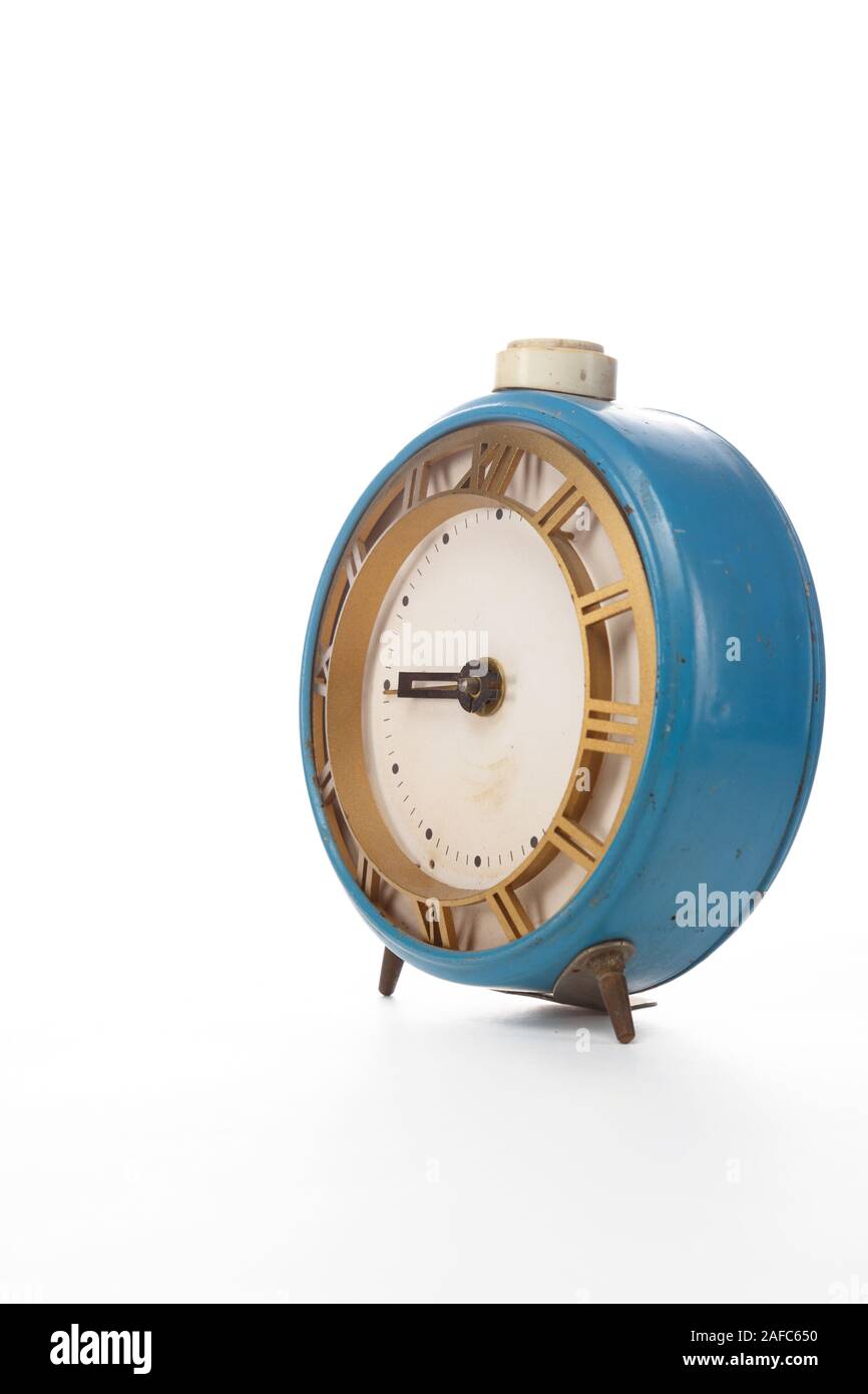 vintage clock with alarm isolated on white background Stock Photo - Alamy