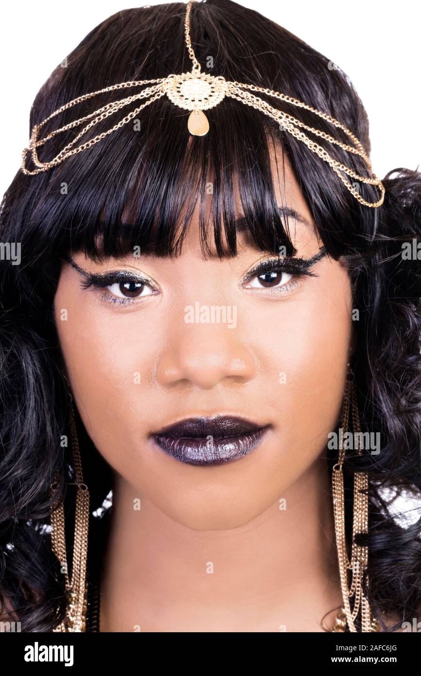 Close Portrait Of African American Woman On White Background Wearing ...