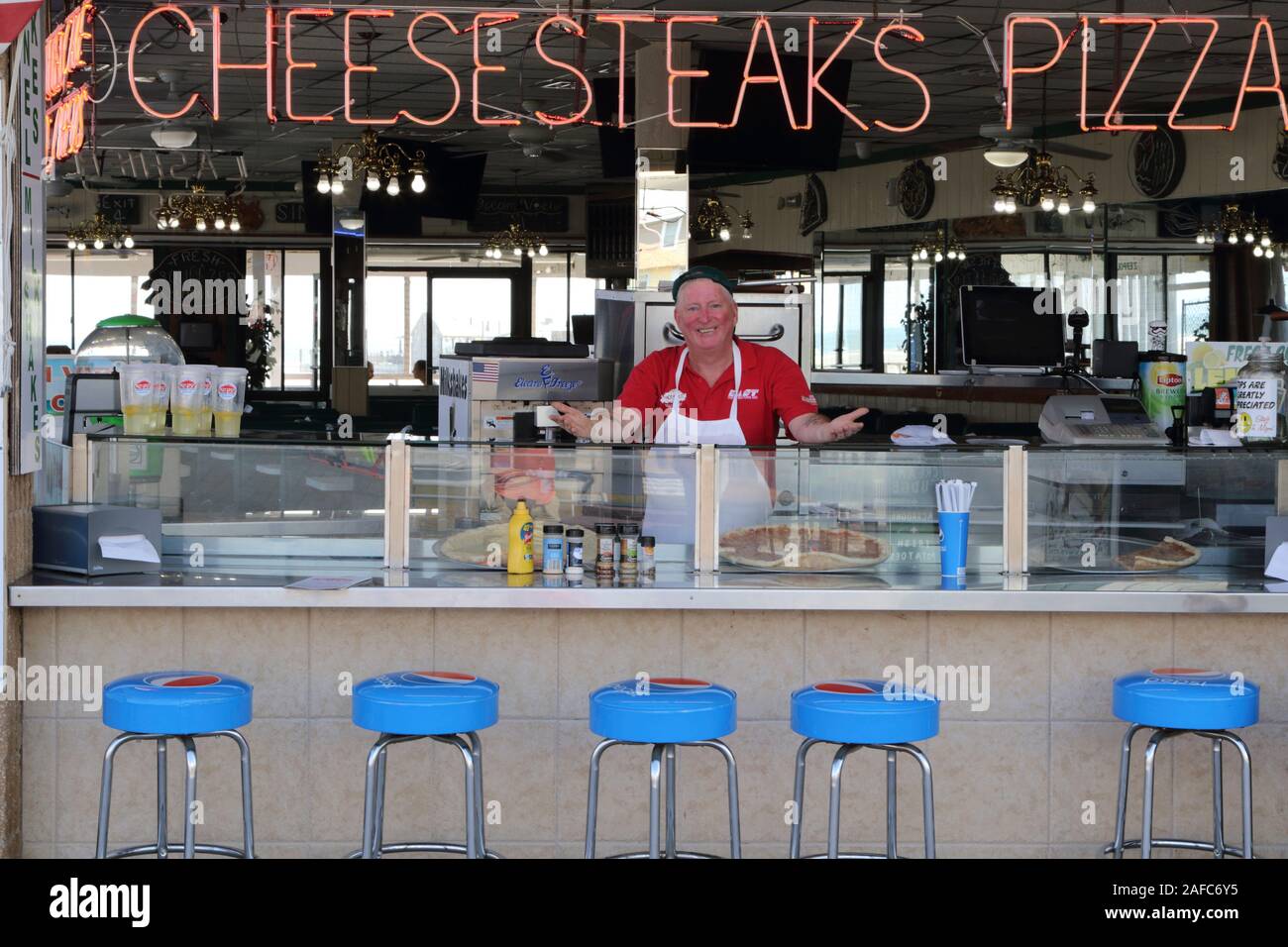 Welcome to the Hot Spot, a popular eatery on the boardwalk in Wildwood, New Jersey USA Stock Photo