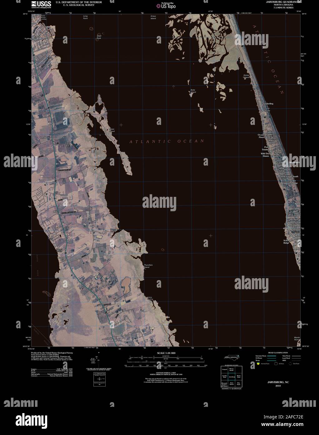 USGS TOPO Map North Carolina NC Jarvisburg 20100909 TM Inverted
