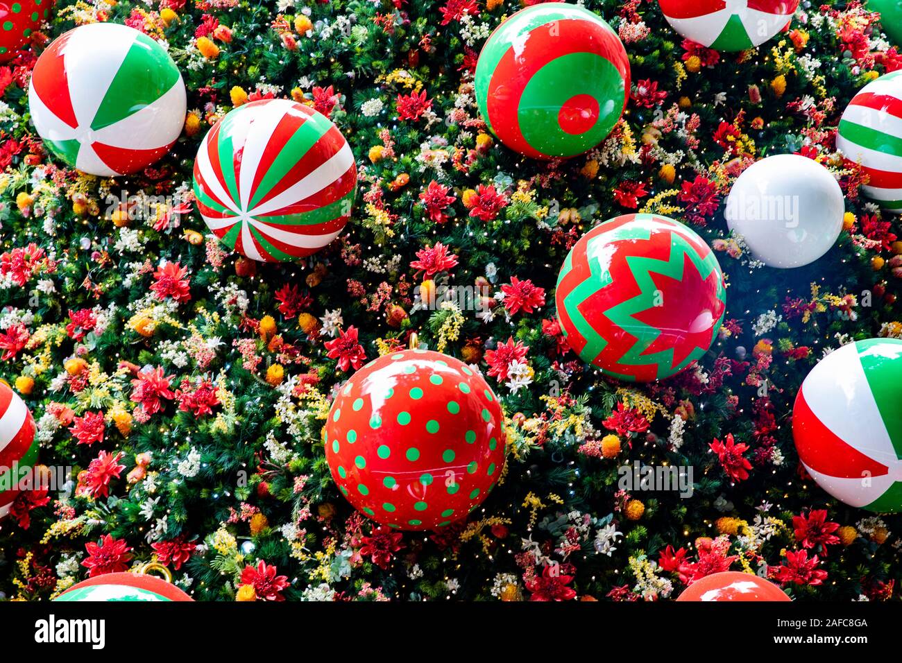 Christmas decorations closeup on Sydney public christmas tree in martin place,Sydney,Australia Stock Photo
