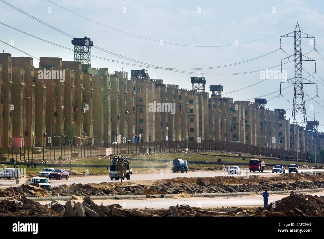 Cairo, Egypt -- New residential buildings in the 6th of October suburb of the capital Cairo. Stock Photo
