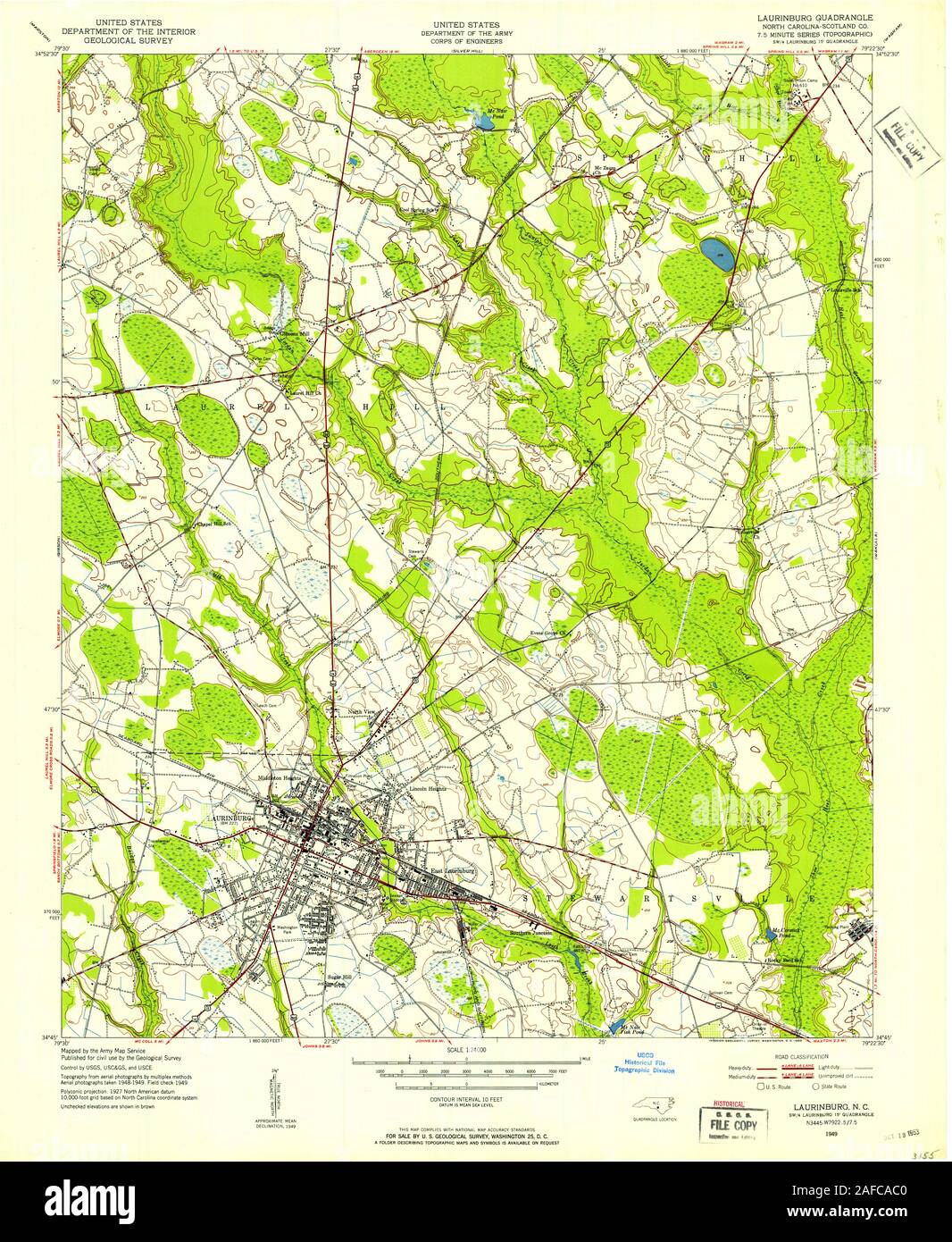 USGS TOPO Map North Carolina NC Laurinburg 162821 1949 24000 Restoration Stock Photo