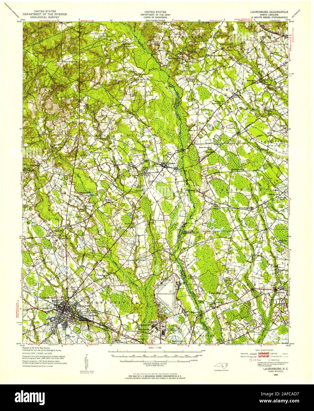USGS TOPO Map North Carolina NC Laurinburg 162824 1949 62500 Restoration Stock Photo