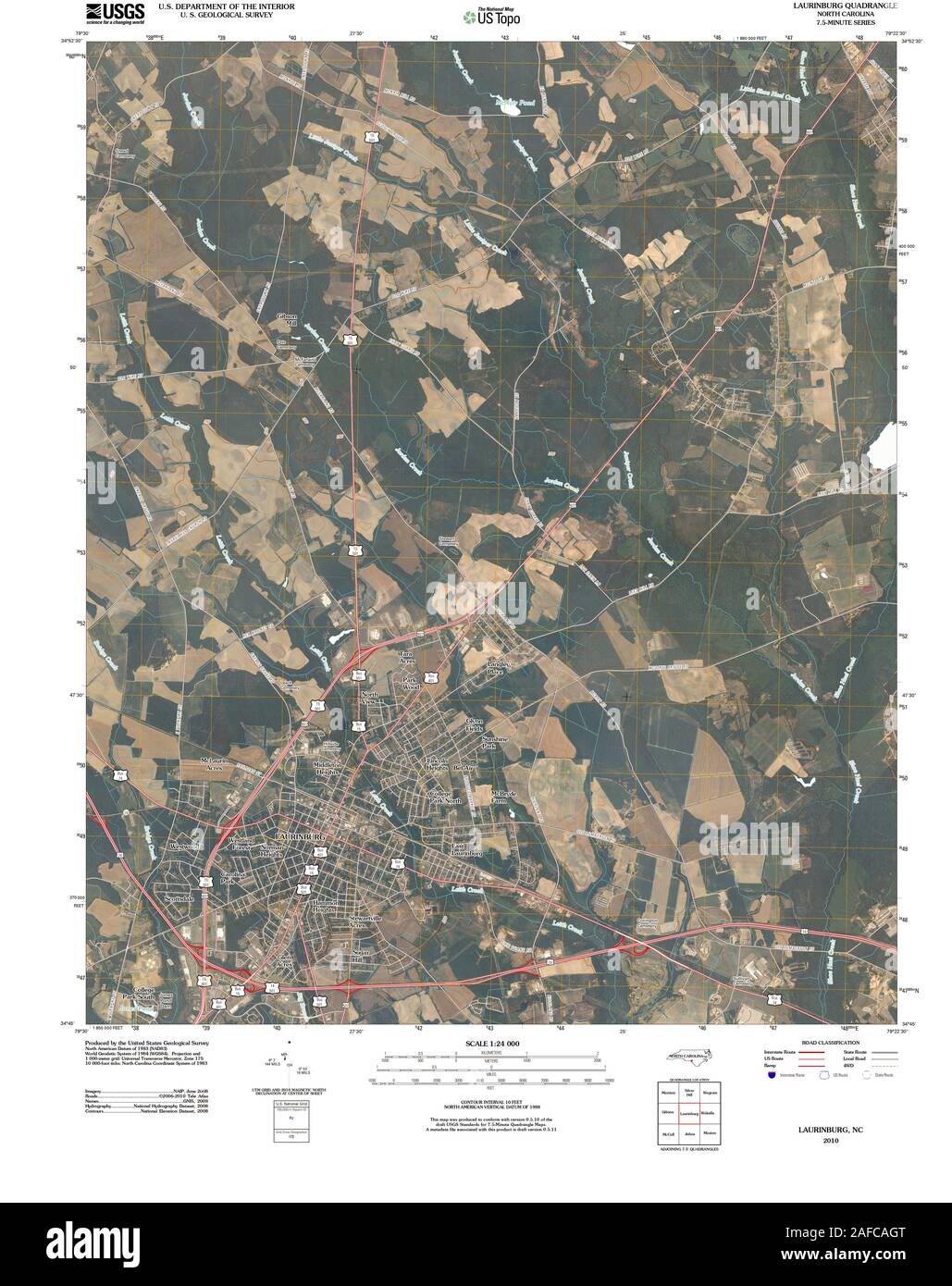 USGS TOPO Map North Carolina NC Laurinburg 20100812 TM Restoration Stock Photo