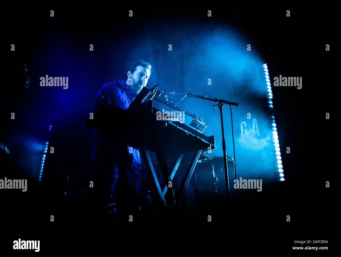 Copenhagen, Denmark. 12th, December 2019. The British electronic music band Hot Chip performs a live concert at VEGA in Copenhagen. Here musician Joe Goddard is seen live on stage. (Photo credit: Gonzales Photo - Joe Miller). Stock Photo