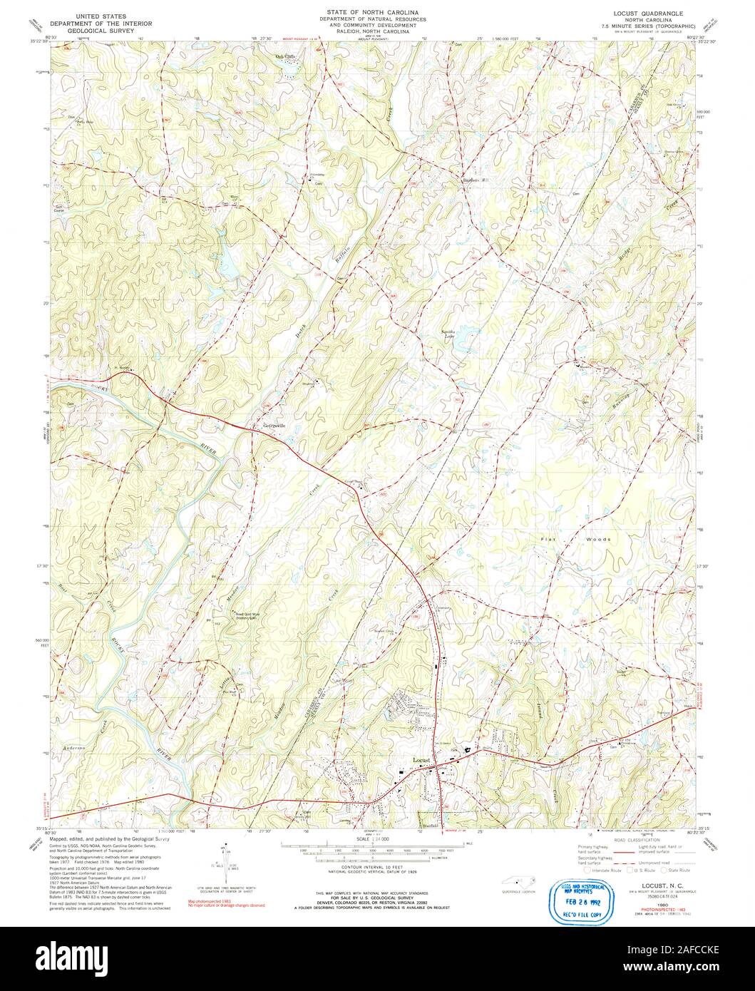 USGS TOPO Map North Carolina NC Locust 161565 1980 24000 Restoration Stock Photo