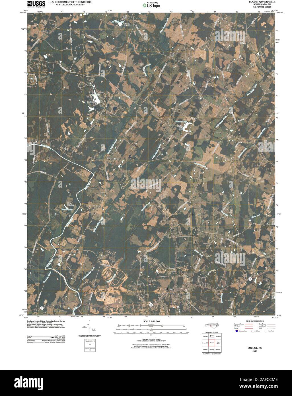 USGS TOPO Map North Carolina NC Locust 20100813 TM Restoration Stock Photo