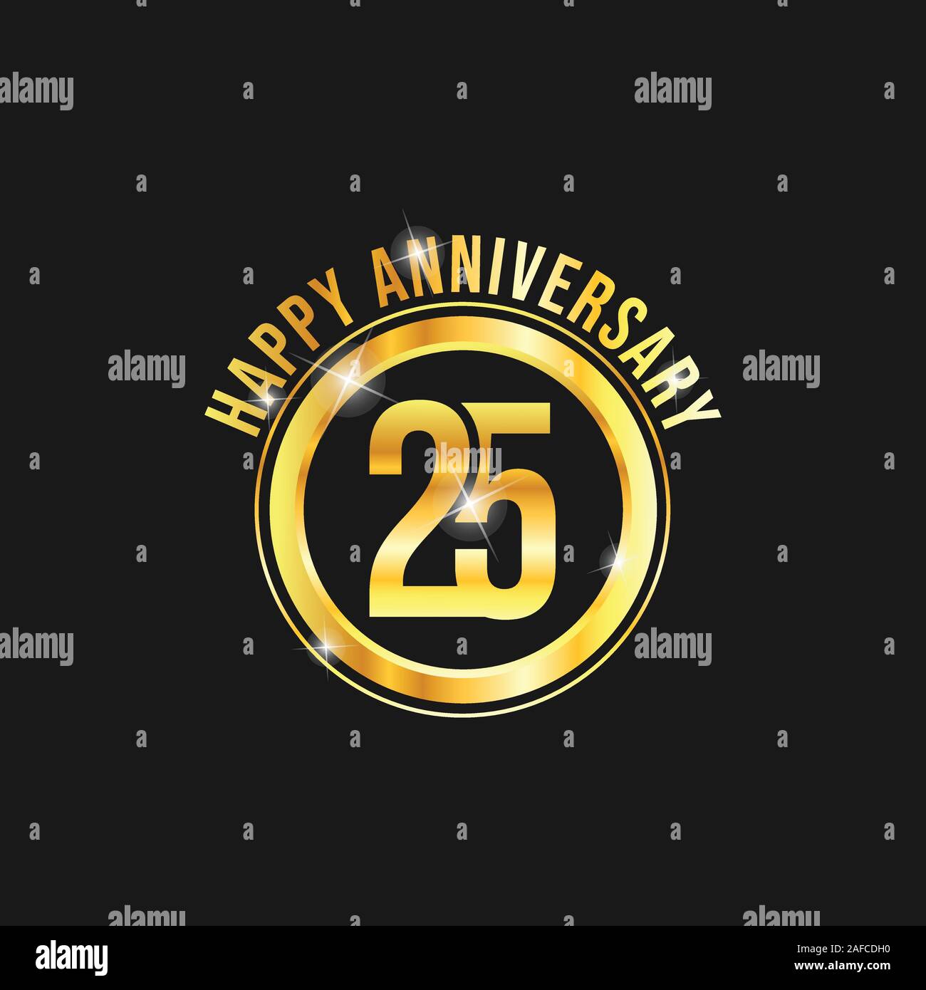 25 year anniversary gold label vector image. Golden anniversary label vector logo design Stock Vector
