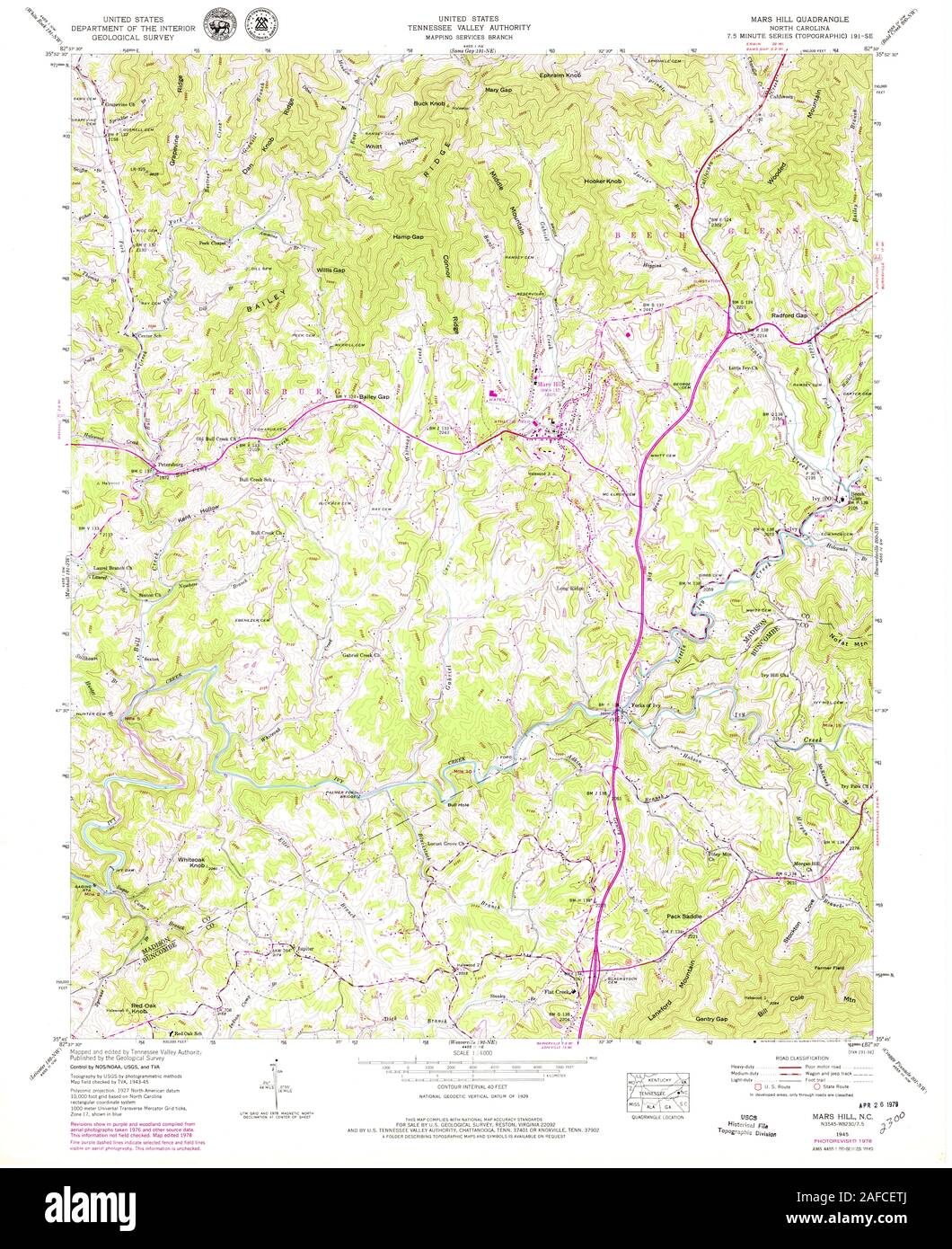 Usgs Topo Map North Carolina Nc Mars Hill 163421 1945 24000