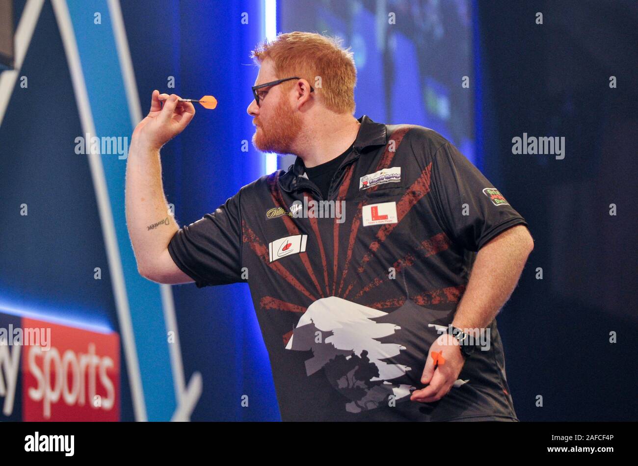 14 december 2019 London, Great Britain William Hill World Darts  Championship Matt Campbell during day 2 of the William Hill World Darts  Championship of darts at Alexandra Palace (Ally Pally) in Londen