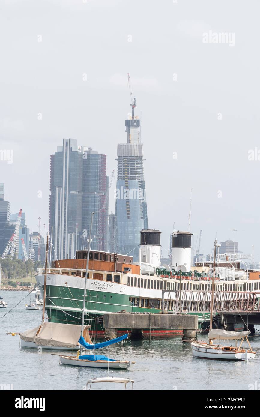 The 1938 built South Steyne, Sydney Harbour Ferry was retired in 1974 and has since been used as a floating restaurant and Olympics information centre Stock Photo