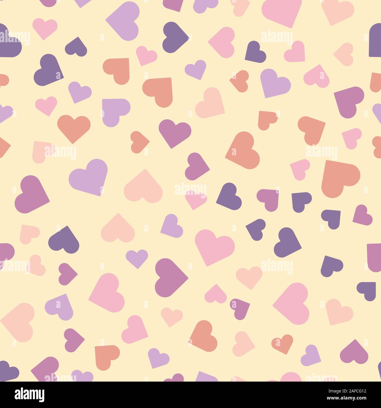 Seamless vector pattern with multi-colored hearts in pastel color. Stock Vector
