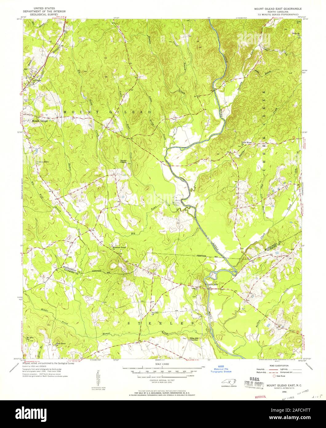 USGS TOPO Map North Carolina NC Mount Gilead East 163827 1956 24000 Restoration Stock Photo