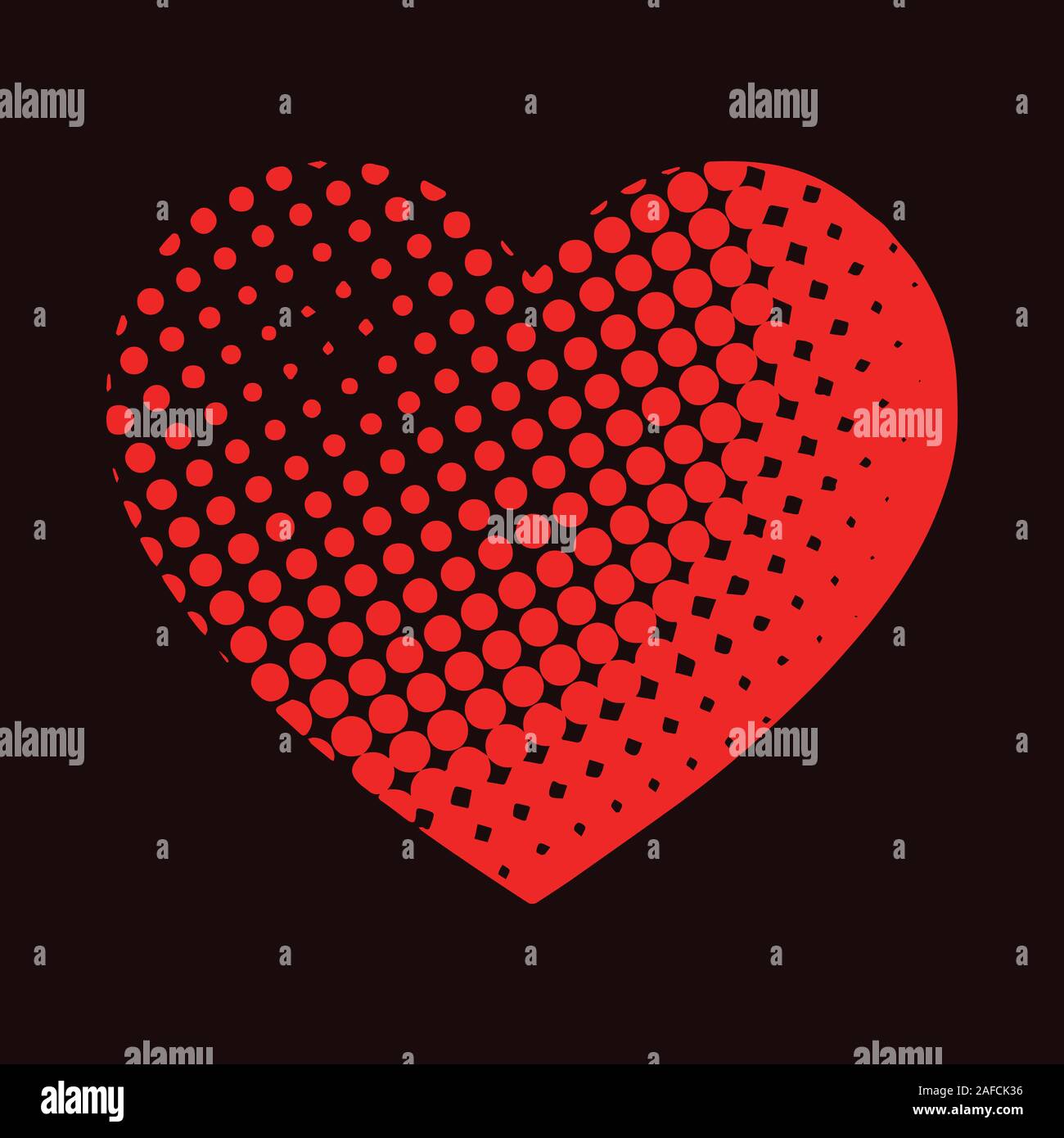 red heart shaped halftone vector illustration Stock Vector