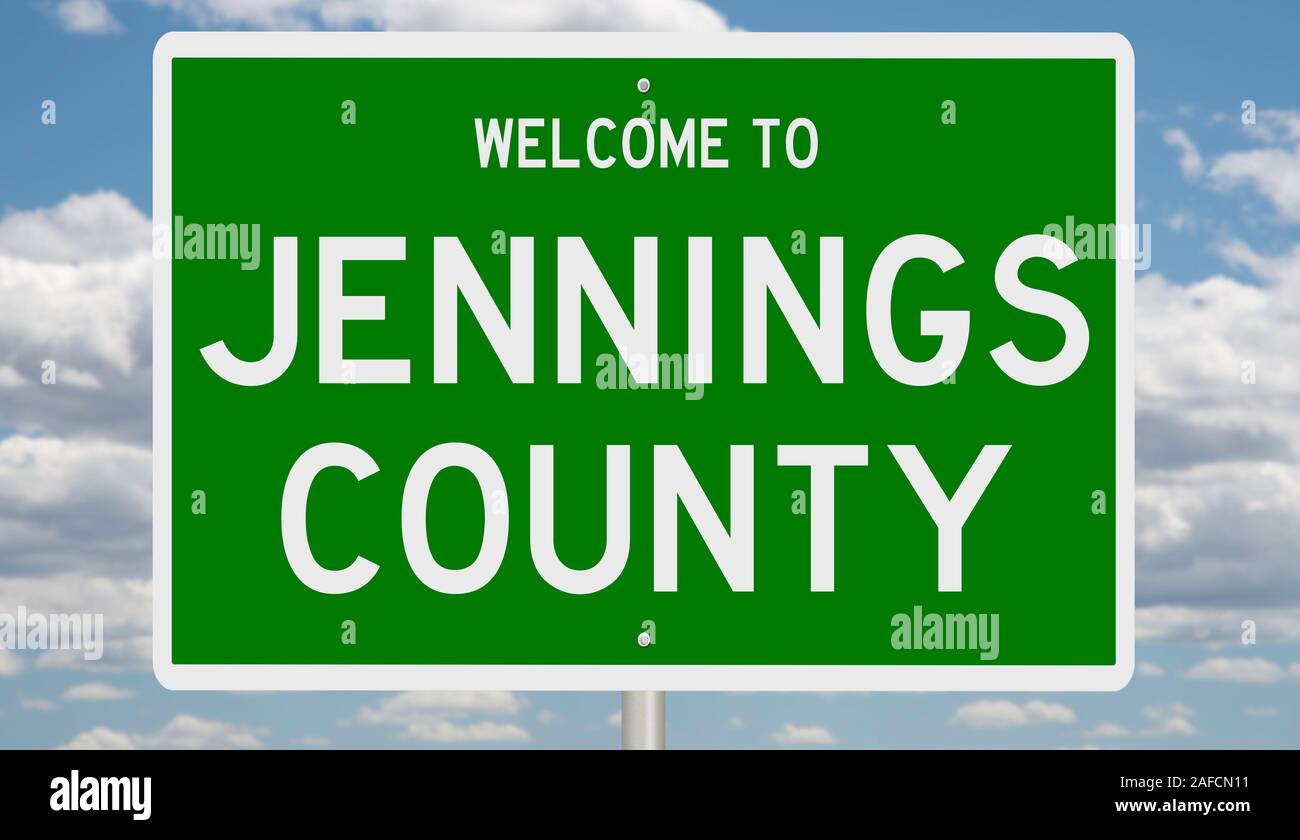 Rendering of a green 3d highway sign for Jennings County Stock Photo