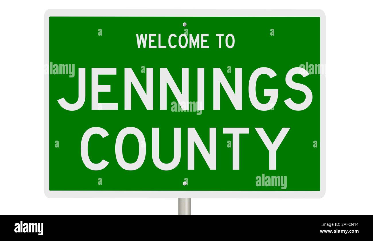 Rendering of a green 3d highway sign for Jennings County Stock Photo