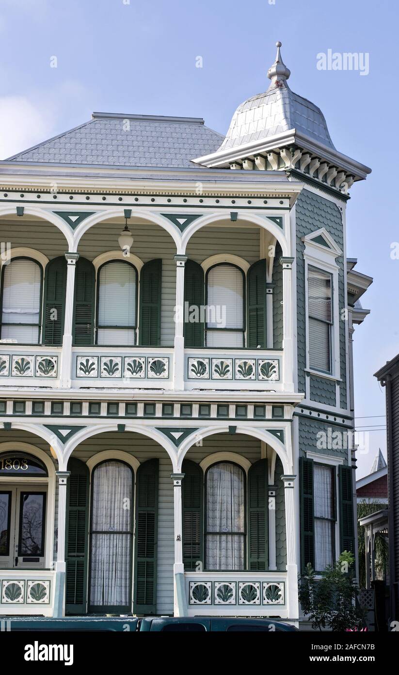 Vertical Turn of the century Queen Anne style architecture houses on Galveston Island, Texas