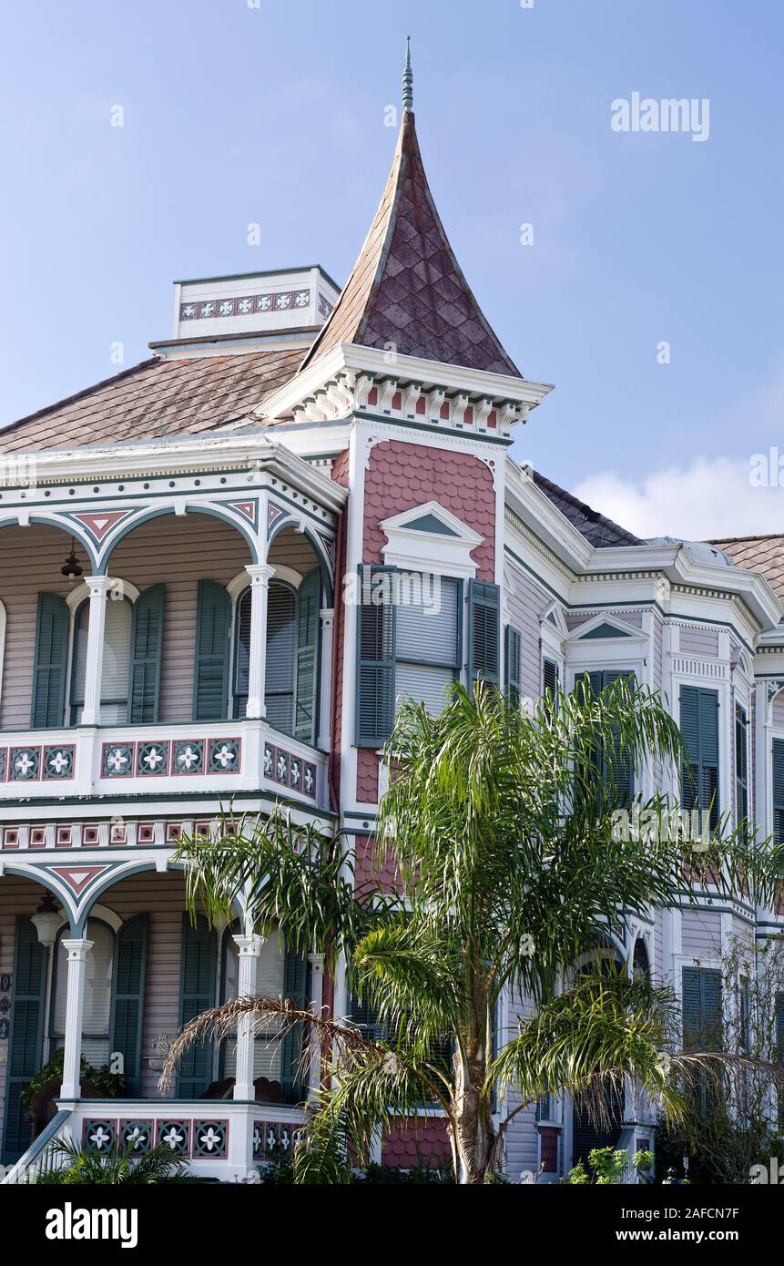 Vertical Turn of the century Queen Anne style architecture houses on Galveston Island, Texas