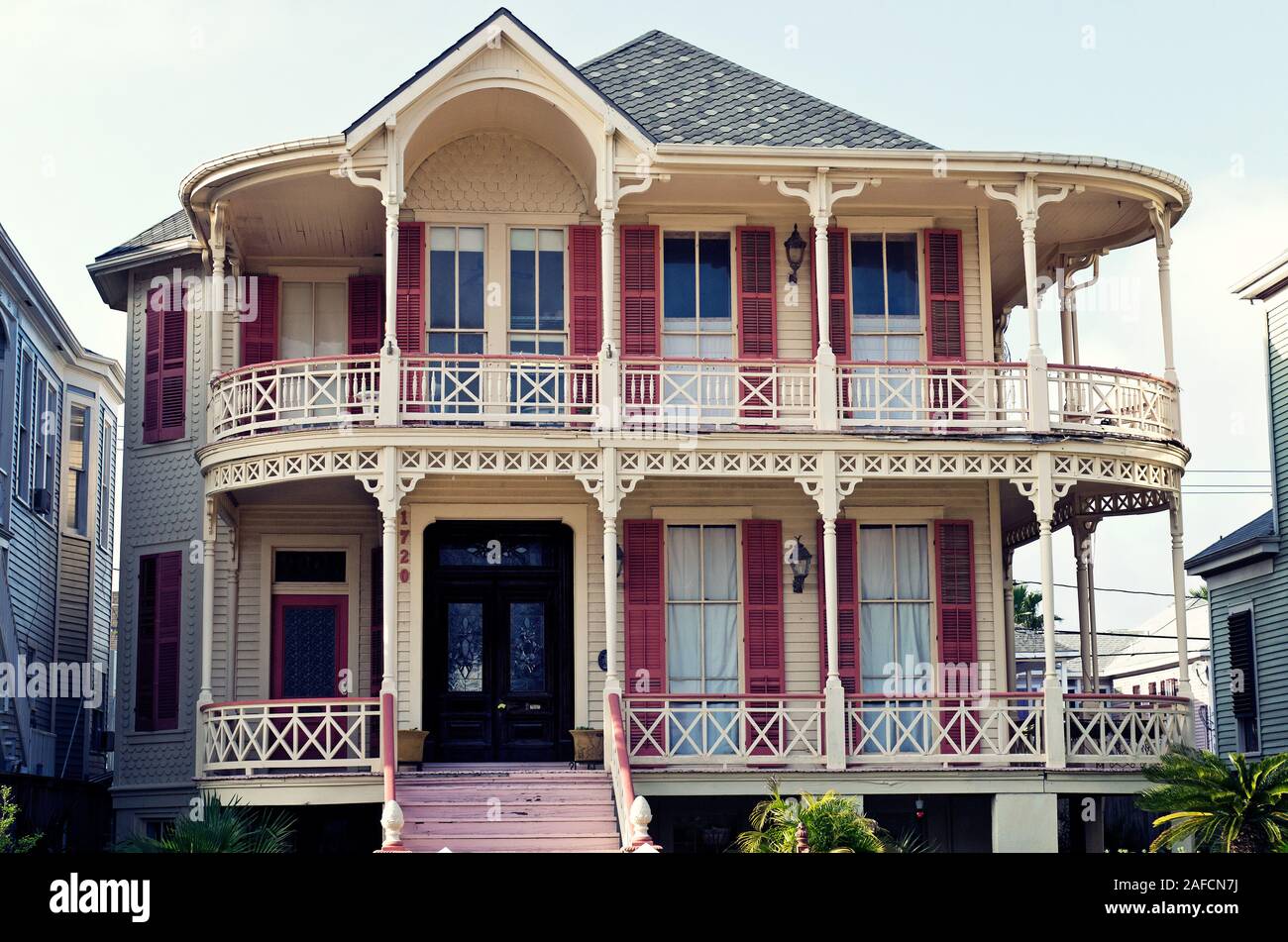 Turn of the century Queen Anne style architecture houses on Galveston Island, Texas Stock Photo