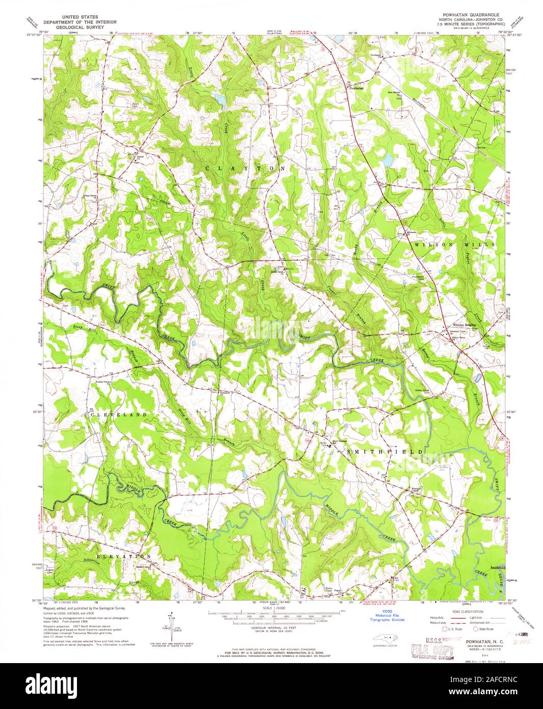 USGS TOPO Map North Carolina NC Powhatan 164405 1964 24000 Restoration Stock Photo