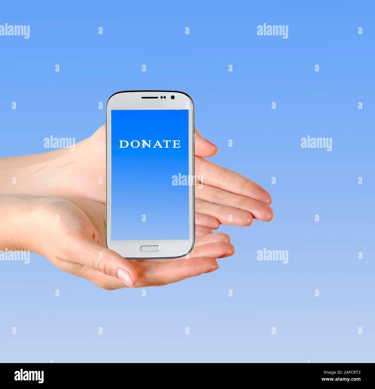 Mobile phone with "donate" on its screen Stock Photo Alamy
