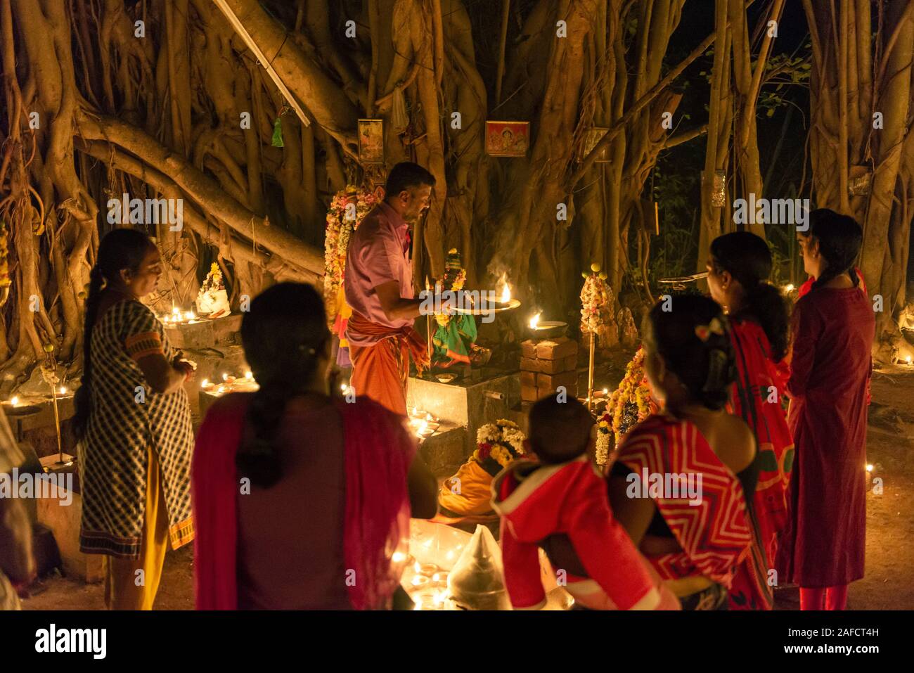 TAMIL NADU, INDIA - December 2019: Deepam festival of lights in Aspiration, a community of Auroville Stock Photo