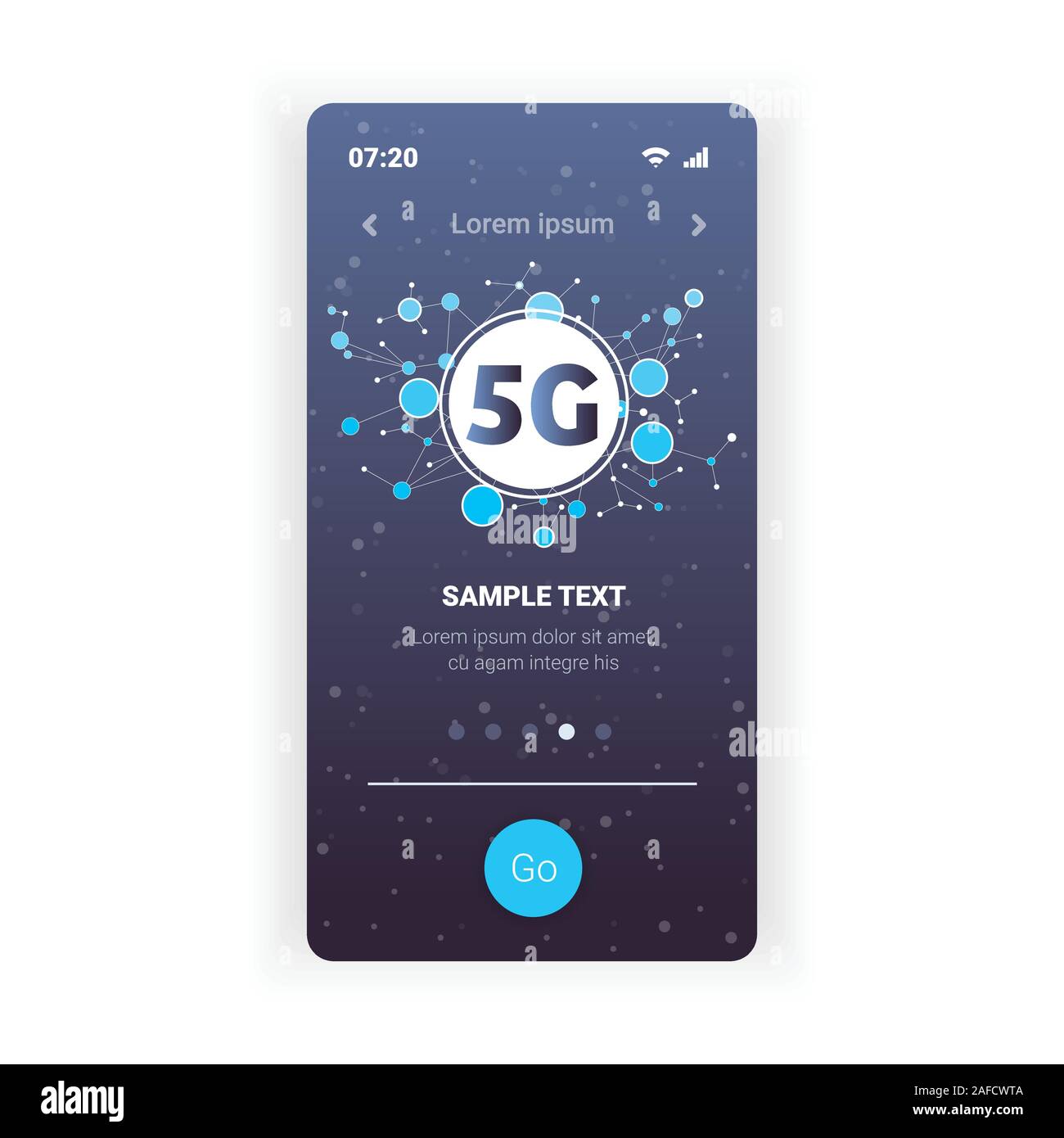 5G online communication network wireless system connection concept fifth innovative generation of high speed internet smartphone screen online mobile app vector illustration Stock Vector