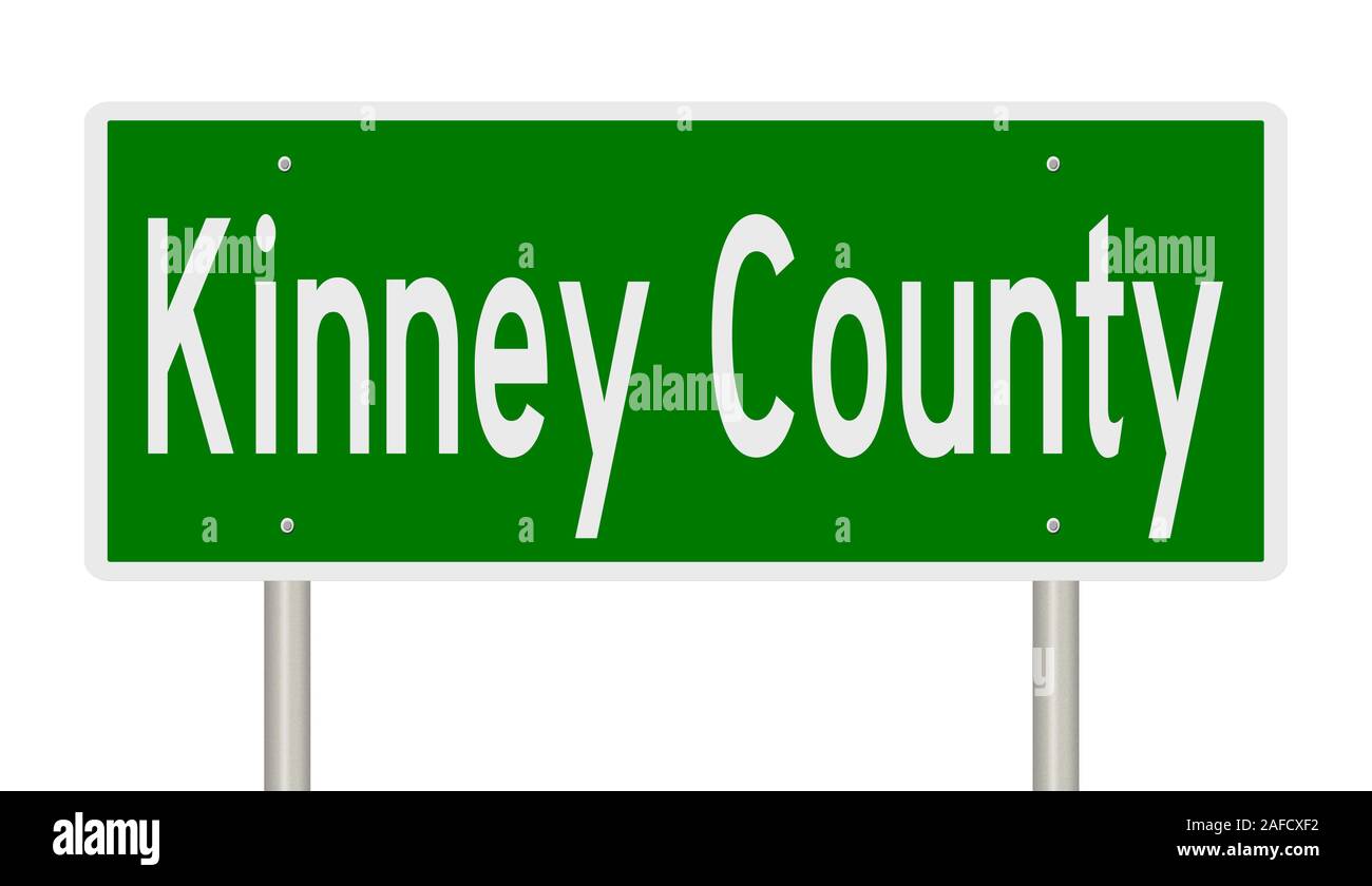 Rendering of a green 3d highway sign for Kinney County Stock Photo