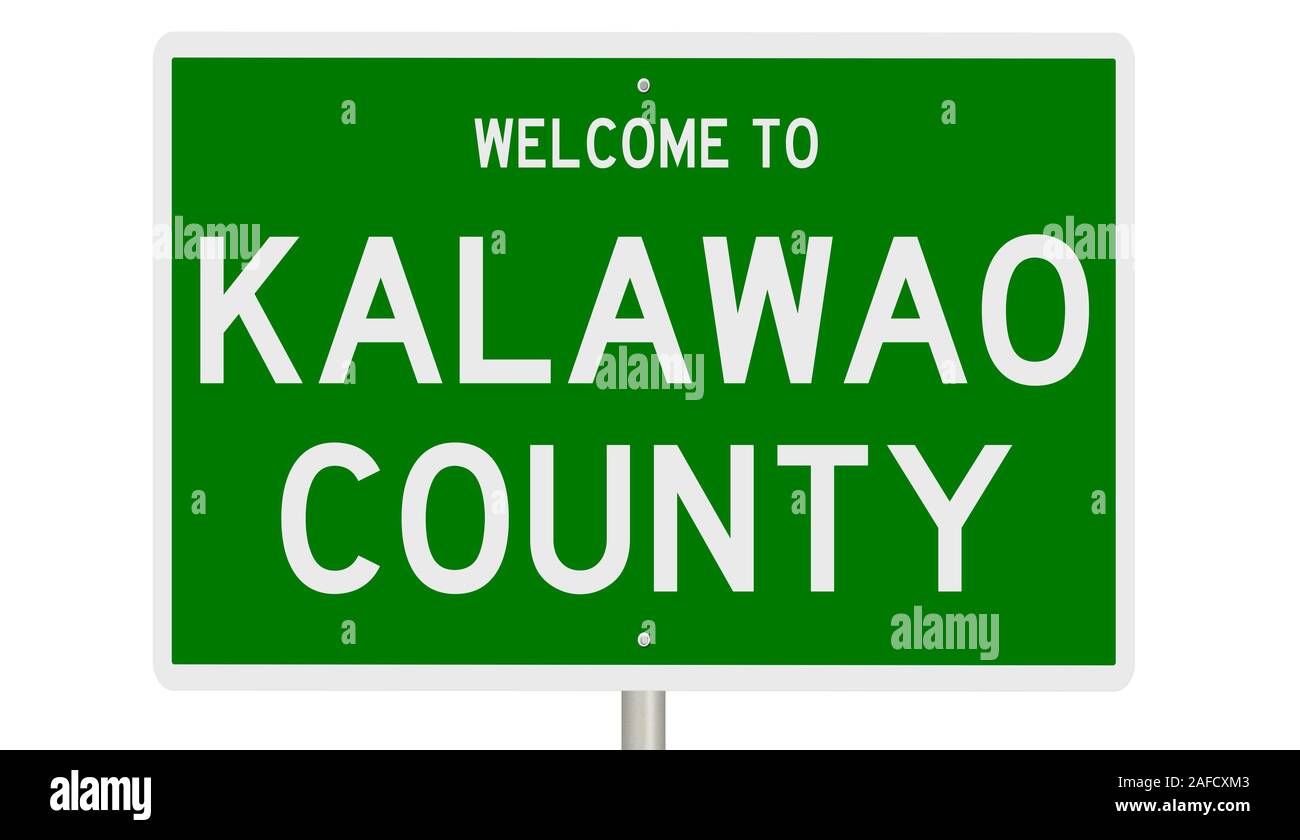 Rendering of a green 3d highway sign for Kalawao County Stock Photo