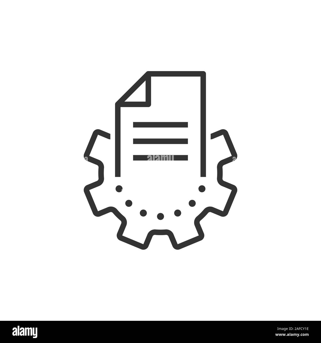 Document with gear icon in flat style. Big data processing vector illustration on white isolated background. Paper sheet software solution business co Stock Vector