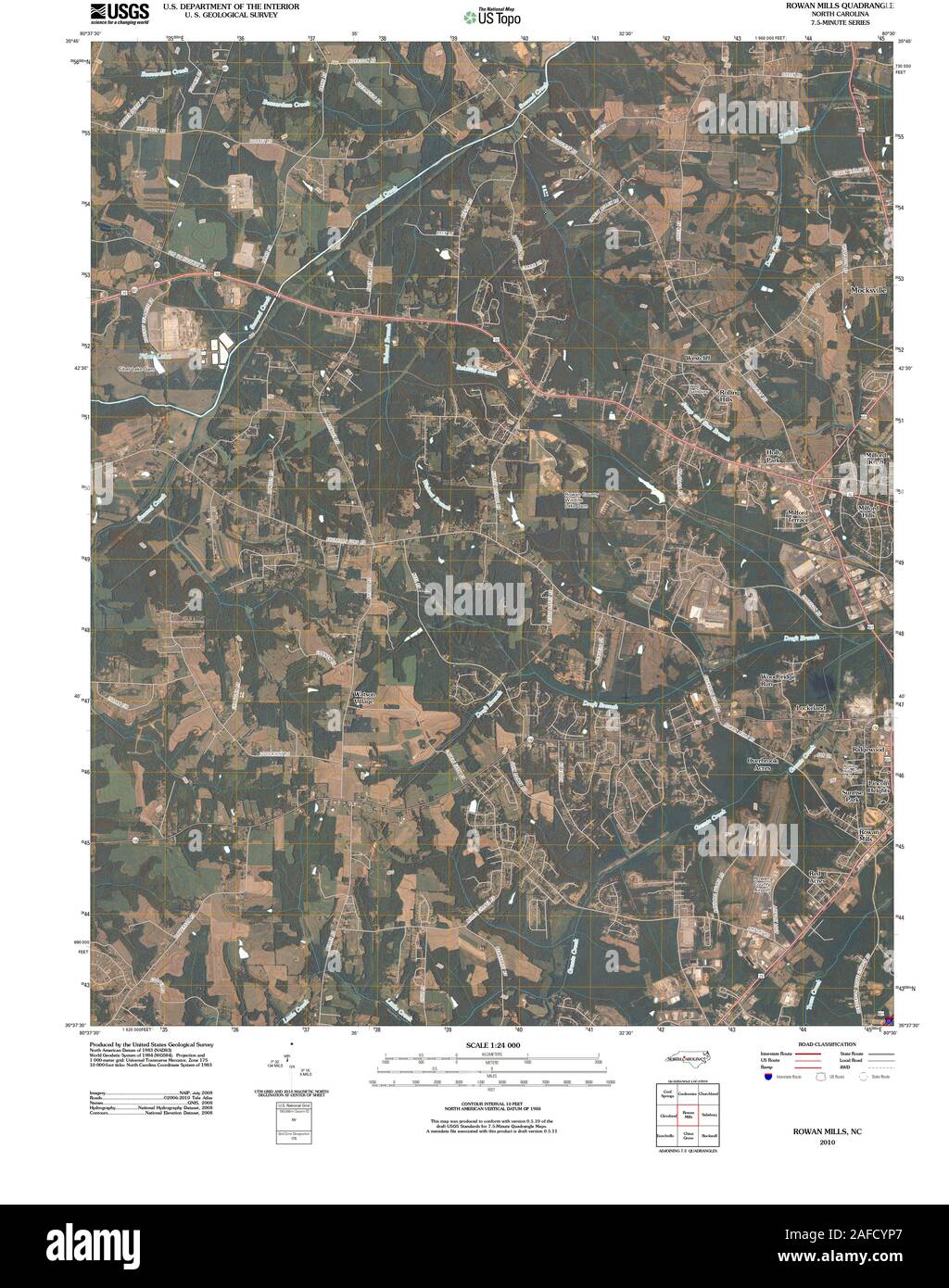 USGS TOPO Map North Carolina NC Rowan Mills 20100813 TM Restoration